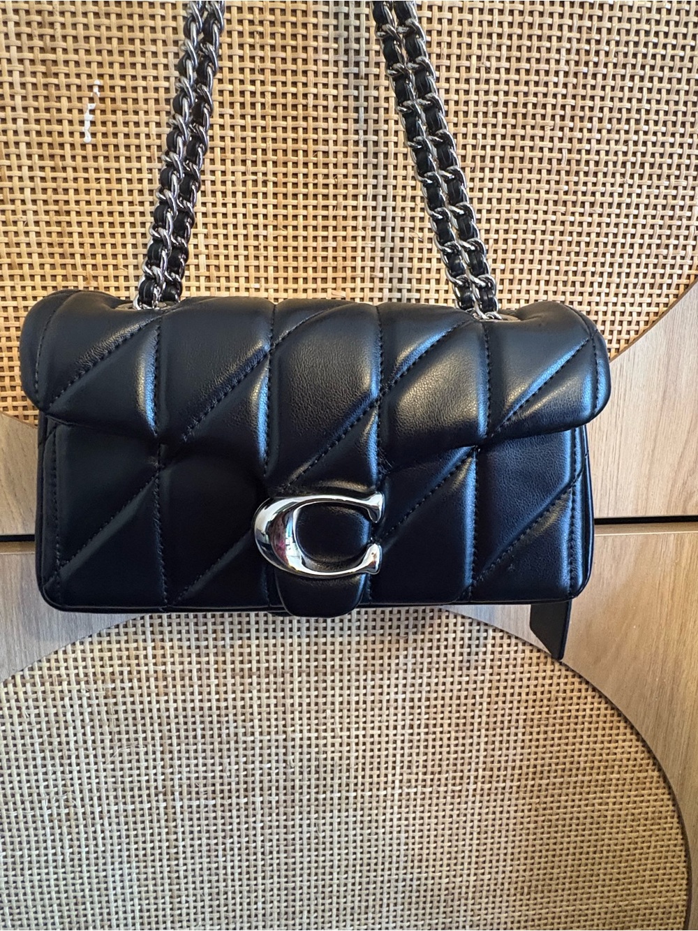 Coach Tabby 20 Black Quilted Leather Shoulder Bag with Silver C Buckle